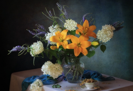 Still Life - white, orange, flower, still life