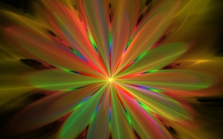 Abstract flower - abstract, yellow, rainbow, red, green, flower, fractal, luminos