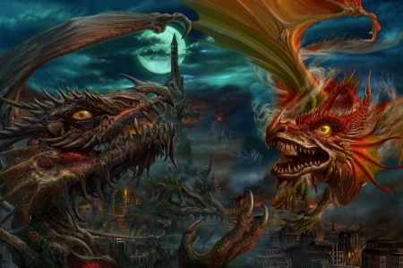 Dragon Fight - fight, fantasy, dragons, arts