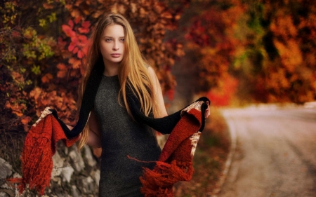 Pretty - face, fall, female, scarf, model, blonde