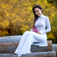 cute asian in a white dress