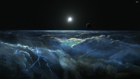 storm clouds above the planet