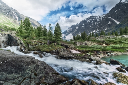 mountains lake - nature, green, lake, mountains, tree