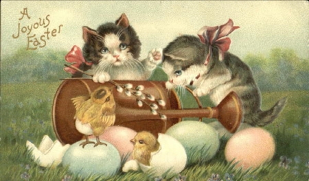 Vintage Easter Post Card - kittens, vintage, Post card, cats, Easter, animals