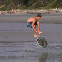 Mikey is a Master on the skimboard