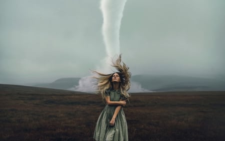 Storm Lady - Storm, girl, nature, lady