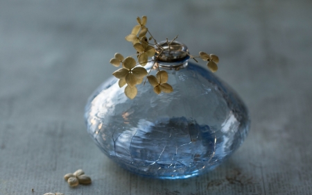 Blue bottle - flower, bottle, blue, glass