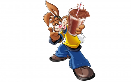 For you! - rabbit, blue, nesquik, food, chocolate, nestle, bunny, sweet, child, drink, white, funny, dessert, glass