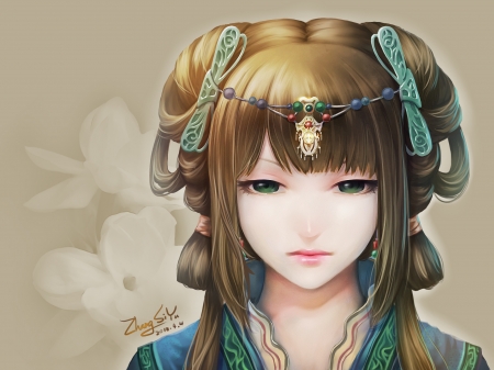 Princess - anime, blue, girl, pixiv, jewel, manga, fantasy, princess, face, art, asian