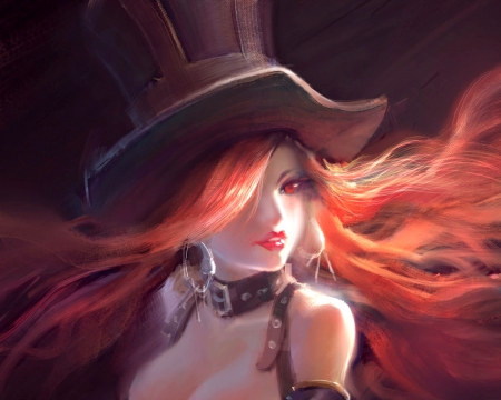 Sona - hat, game, league of legends, phamoz, girl, beauty, sona, redhead, art, luminos