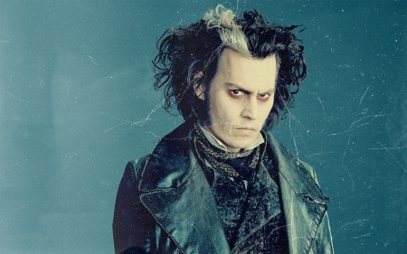 Sweeney Todd: The Demon Barber of Fleet Street (2007) - Sweeney Todd, The Demon Barber of Fleet Street, actor, fantasy, blue, movie, Johnny Depp, man