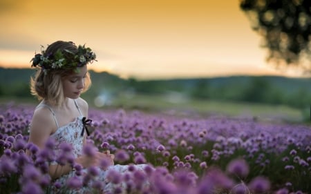 Cute Girl - flowers, girl, nature, wreath