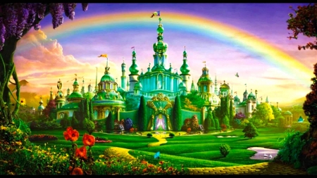 Fantasy world - nature, rainbow, beautiful, castle, colorful, splendor, fantasy