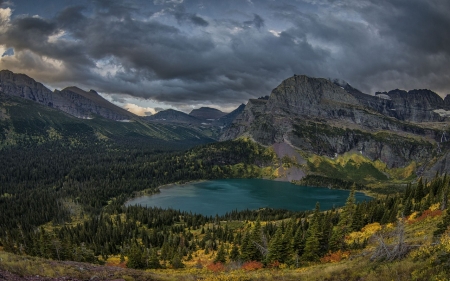 Lake - water, pond, grass, flower, mountain, tree, nature, cloud, lake, sky