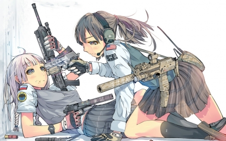 Anime - fight, girl, Anime, gun