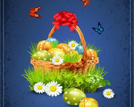 Happy Easter - easter, basket, eggs, art