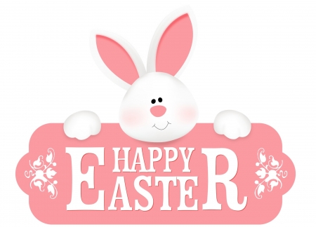 Happy Easter! - rabbit, pink, bunny, child, easter, white, animal, cute, card