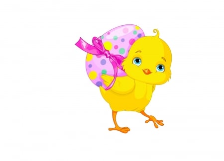 Happy Easter! - easter, child, white, chicken, yellow, pink, card, egg, cute