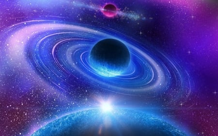 Planets - cosmos, blue, planet, stars, pink, luminos