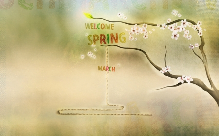 Welcome Spring - art, words, branch, spring