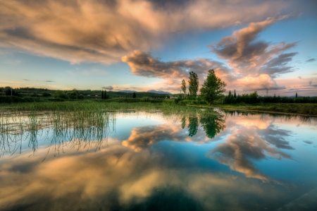 Wonderful Nature - sky, lake, trees, clouds