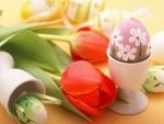 Easter eggs and tulips