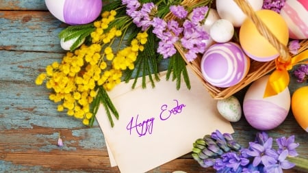 Easter Special - eggs, mimosa, lavender, spring, feathers, rustic, Easter, colored eggs