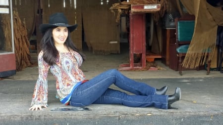 ~Cowgirl~ - cowgirl, brunette, hat, chair