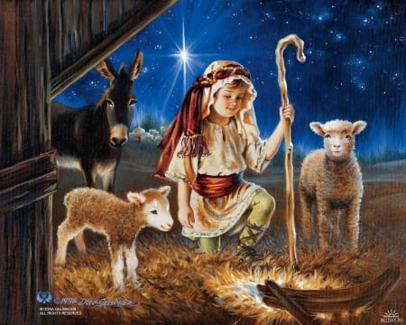 Nativity - sheep, christ, jesus, nativity, shepherd, christmas