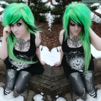 Scene girl with green and black side hair