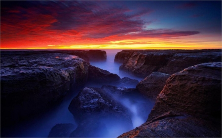 River Sunset - sky, mountains, clouds, waterfall, colors