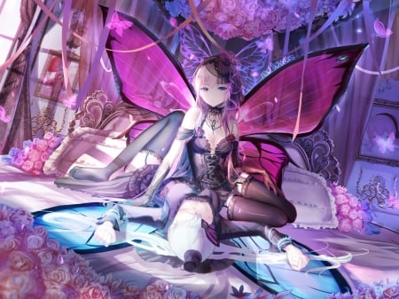 Premium AI Image  Anime girl with a butterfly on her wings