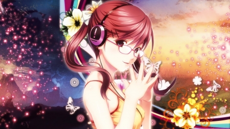 Headphones Girl - pretty, cute, anime, music, girl, abstract