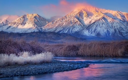 Canadian River in Winter - mountains, ice, snow, sunshine