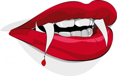 Vampire's lips - red, blood, fang, vector, white, mouth, lips, vampire, woman