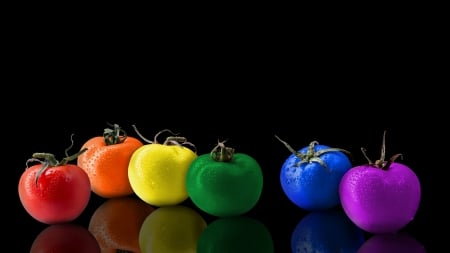 Rainbow tomatoes - yellow, blue, tomatoes, orange, black, colorful, rainbow, purple, red, green