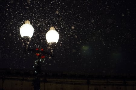 Street lamp in Winter - street, cold, street lamp, light, snow, winter, lamp