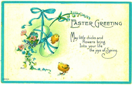 Easter Greeting - flowers, blossoms, chicks, artwork, egg