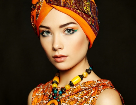 Beauty - black, woman, model, girl, orange, oleg gekman, jewel