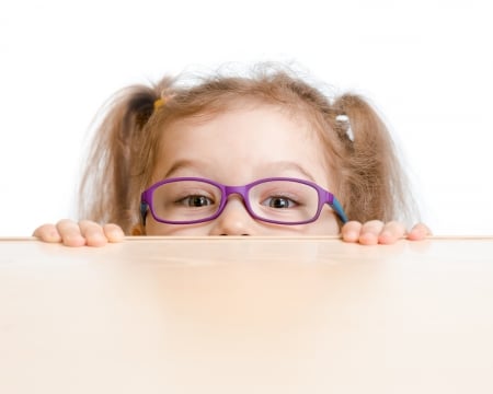 Hiding - white, girl, glasses, pink, hand, child, copil, cute