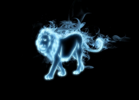 Lion - spirit, blue, tribalchick101, patronus, black, fantasy, animal, harry potter, lion, luminos