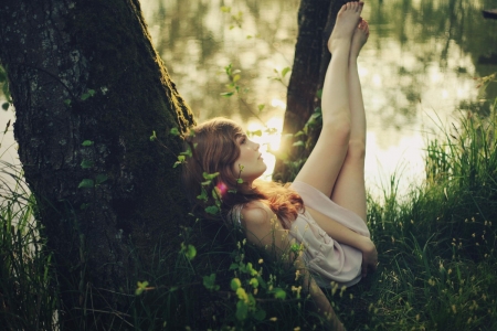 Time to Relax - woman, tree, model, relax