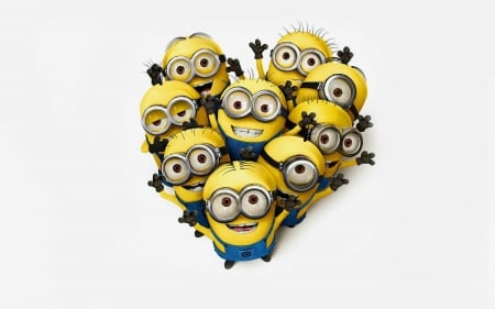 Minions - animation, white, heart, yellow, blue, funny, minions