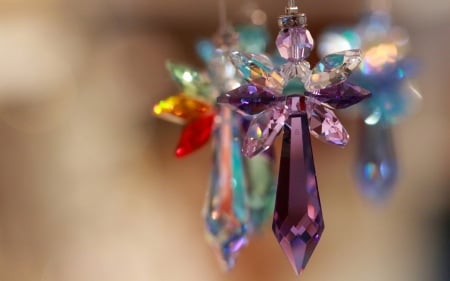 Colorful angels - purple, blue, red, figurine, angel, texture, glass