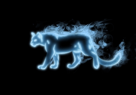 Mountain lion - black, fantasy, animal, spirit, blue, mountain lion, tribalchick101, luminos