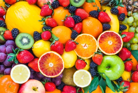 Colorful Fruits - strawberry, grape, food, orange, citrus, blackberry, fruit, apple, fruits, lemon, kiwi, mandarines