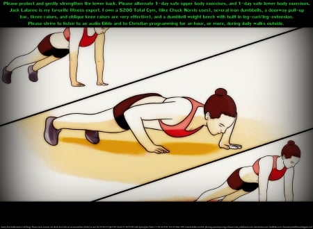 Girl Doing Push-Ups - fun, sports, fitness, exercise, joy, christian, discipline, self-discipline, anime, natural high, self-esteeem, religious, love, motivational, positive addiction, heaven, health, happiness, confidence