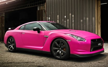 Pink Nissan Skyline - right wheel, skyline, cars, pink