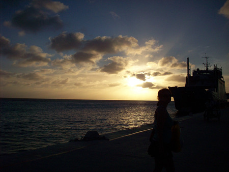 Ship at Sunset - sunset, ocean, ship