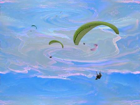 jumpers - paraglide, sky, air, clouds, outdoors, wind